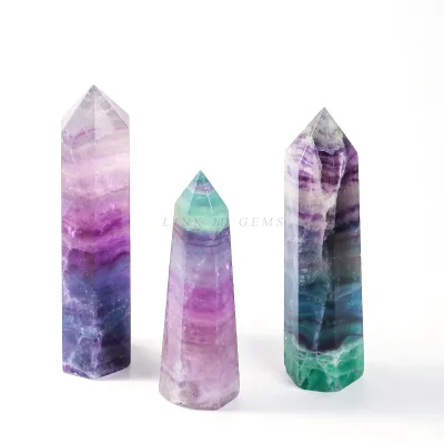 European 18cm Large Natural Stone Ornament Mixed Fluorite Hexagonal Column Feng Shui Healing Soul Tower