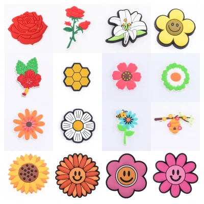 Hot selling Rubber PVC Sandal Clog Shoe Flowers Smile Charms Smiling Face flower Shoe Charms Wholesale For Slippers