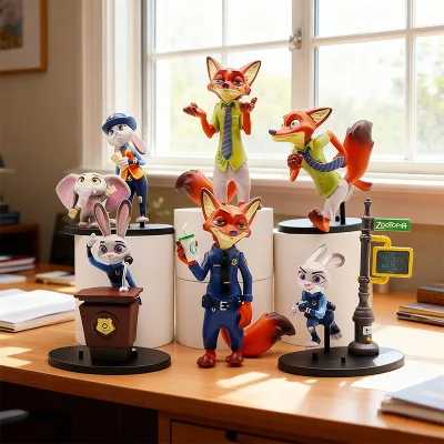 HY Zootopia Judy Hopps and Nick Wilde Figurine Series, Cute Cartoon Anime Collectible, Movie Merchandise