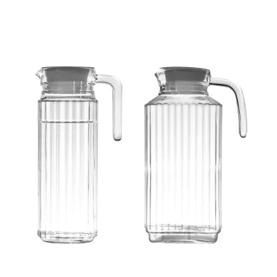 Hot-selling 1L 1.7L Big Size Glass Pitcher with Plastic Lid and Handle for Water Storage