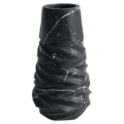 Luxury Cylinder Marble Flower Vases for Wedding Centerpiece Handmade Rock Vase in Black Marquina Marble