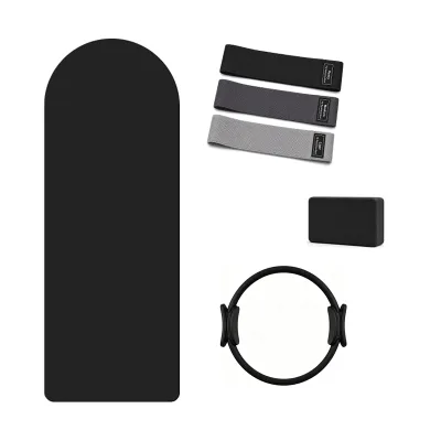 Yoga Starter Kit Mat Pilates Ring Resistance Band Block 4 in 1 Beginner Home Gym Set Black Custom Logo Wholesale OEM Factory