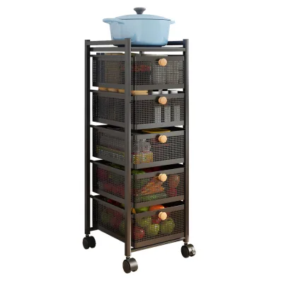 Wholesale 4 Tier Pull-out Mesh Basket Kitchen Trolley, Narrow Rolling Storage Cart for Pantry Organizer