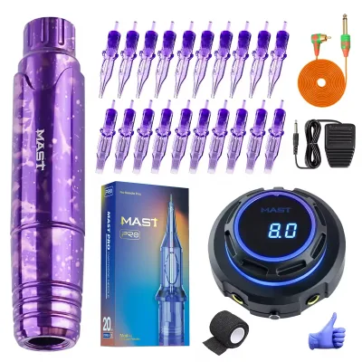 For P10 Permanent Tattoo Kit Machine Guns Power Supply Tattoo Needles 20pcs Eyebrow & Body Tattoo Kits