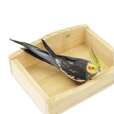 Solid Wood Nest Resting Platform for Birds Parrot Interactive Stand with Button Closure Fun Activity Interaction for Breeding