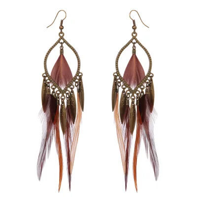 Feather Chandelier Earrings Antique Bronze Plated Bohemia Style Women's Casual Jewelry