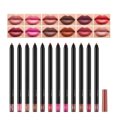 12-Color Lip Liner Pencil Matte Waterproof Non-Stick Cup Lipstick Pen Lip Shaping Daily Makeup Lightweight and Comfortable