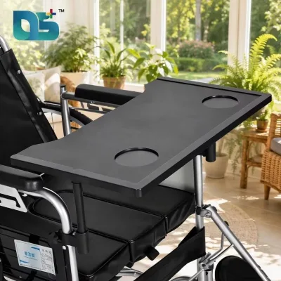Lightweight Cheap Black Color ABS Wheelchair Tray Table Elderly Dining Table with Cup Holder Over Wheelchair Lap Top Food Tray