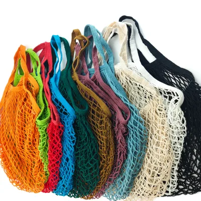Daily Portable Fashion Grocery Fruit Vegetable Storage Produce Reusable Washable Handbag Short Tote Cotton Mesh Bag
