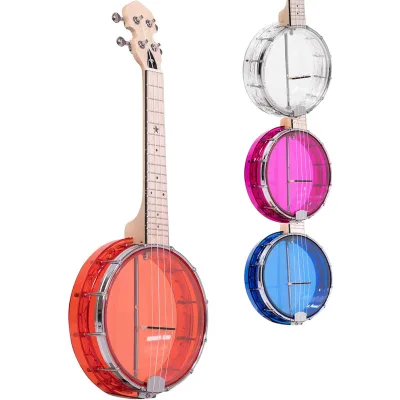 Factory 4 String 23 Inch Little Banjo Ukulele with Beginner Kit 8" Acrylic Rim Sealed Guitar-Style Tuners