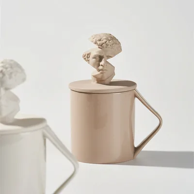 Nordic Minimalist Style Unique Personality Coffee Mug Matte Ceramic Water Tea Gift Cup with Lid
