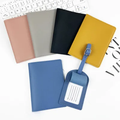 PU Leather Passport Cover Portable Travel Passport Luggage Tag Set Flip Style Protective Case With Metal Buckle Passport Cover