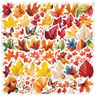 50Pcs Cartoon Autumn Leaves Graffiti Stickers for Book Wall Decor Maple Leaf Sticker