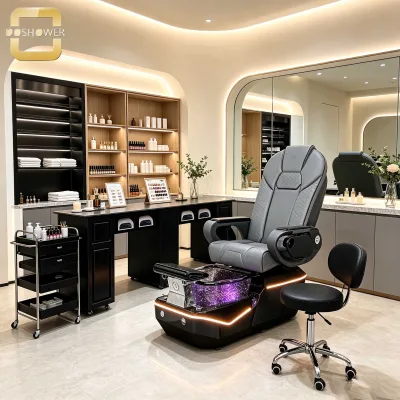 Mobile Double Manicure Table of Black Nail Station With Lamp Cutouts for Nail Salon & Beauty Studio