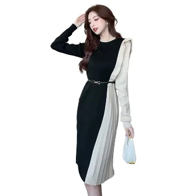 Wholesale O-Neck Solid Knit Casual Dress Women High Waist Maxi Sheath Dress Women's Fashion Dresses Clothes Women