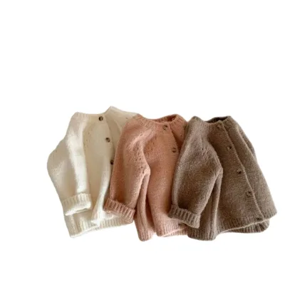 2024 Children Tops Ins Style Soft Warm Raglan Sleeves Baby Knit Sweater Cardigan Round Neck Kids Christmas Girls Kids Sweaters