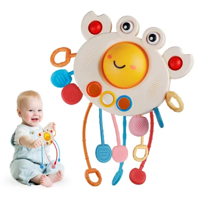 2024 New Cute Crab Baby Sensory Pull String Rope Toy Silicone Drawstring Montessori Sensory Toys Baby Soothing Toys
