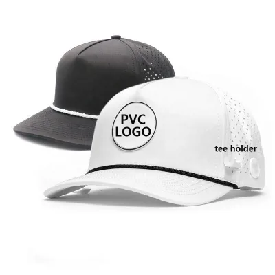 Perforated Waterproof Hat Breathable Quick Dry Golf Pvc Patch Flat Bill Water Resistant Golfing Snapback Hat With Tee