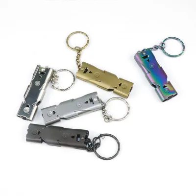 Wholesale Double Tube 120 Db High Decibel Outdoor Metal Steel Emergency SOS Keychain Whistle