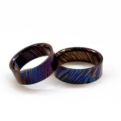 Unique Ring Design Handmade Twisted Pattern 4mm Titanium Damascus Timascus Flat Ring