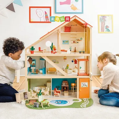 Children's Toy House Wooden Simulation Villa Doll House European -style Princess Doll Room Kitchen Toy Set
