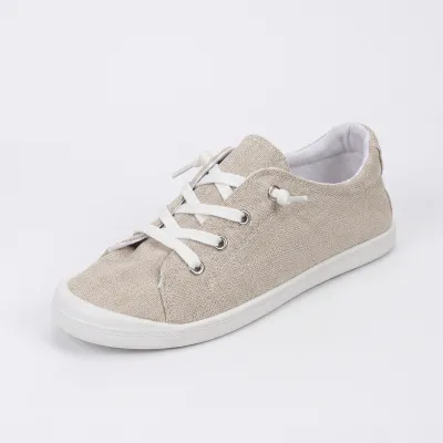 Women's Solid Color Flat Canvas Shoes Casual Lightweight Lace up Sneakers Autumn Summer All-Match Outdoor Shoes