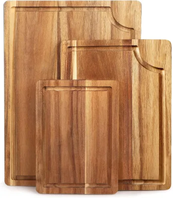 Wood Kitchen 3-Piece Chopping Boards Set with Groove & Handles for Meat Cheese Fruits Vegetables