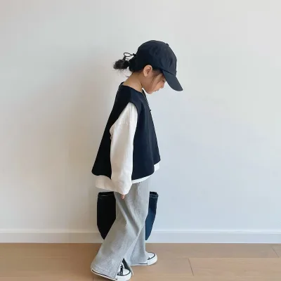 Japanese Kids Clothing Children's Spring and Autumn Long Pants Girls Pit Wide Leg Pants Parent-child Clothing
