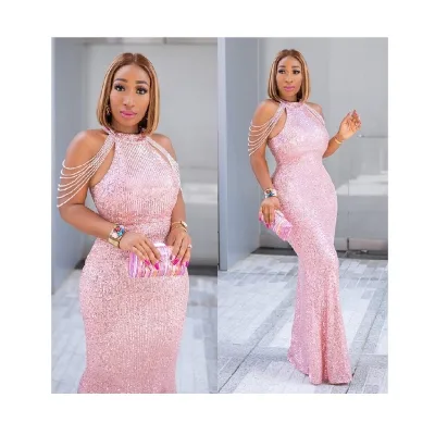 African Sequins Pink Mermaid Bridesmaid Party Christmas 5xl Vestido De Noite Evening Dress