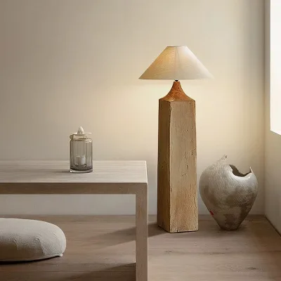 Wabi-Sabi Solid Wood Floor Lamp Guest House Hotel Living Room Bedroom Personality Vintage Creative Decorative Floor Lamps