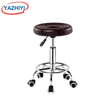 YAZHIYI Swivel Backless Height Adjustable Stool Metal Base Foot Ring Rolling Round Chair For Laboratory Beauty Room