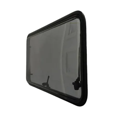 350x280mm Wholesale RV Window Black Aluminum Frame Double Glazing Gray Glass ABS Inner Frame Roller Blind