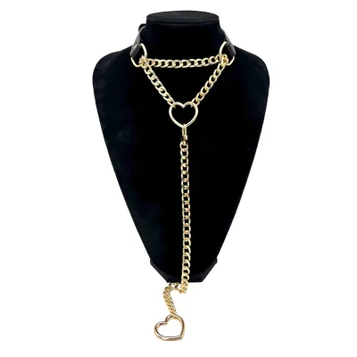 Adjustable Leather Collar Heart Choker Necklace Set BDSM Couple Flirting Sex Toy with Leash