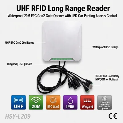 20M UHF RFID Long Range Reader Gate Opener with LED WG USB RS485 Car Parking Control Security System Relay & TCP/IP for Optional