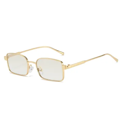Vintage Rectangle Sunglasses, Metal Frame Luxury Fashion Eyewear