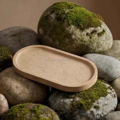 Wabi-sabi Oval Cement Display Tray Rough Pore Stone Effect Concrete Serving Tray for Table Home Decor Custom Logo Color Bulk