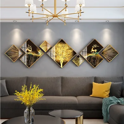 Metal Aluminum Frame Picture Wall Art Wall Hanging Islamic Gold Porcelain Home Decor Wall Art Painting for Indoor Decoration