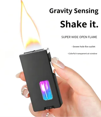 Seven-hole Windproof Gas Lighter with Shake Ignition for Cigar Camping & Outdoor Use-Portable Durable Butane Fuel Refillable