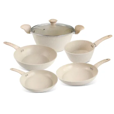 Pfos Free Customizable Non-Stick Granite Coating Cookware Set Induction Base Dishwasher Safe Soup Pot Fry Pan Set