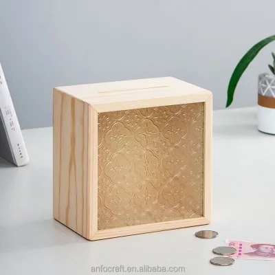 Piggy Banks for Adults, Decorative Shadow Box Wooden Frame, Coin Bank Money Bank, Natural Wood Money Box