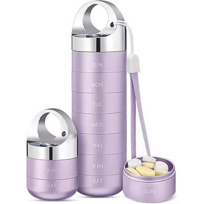 Custom CNC Machined 7-Day Weekly Aluminum Pill Box for Travel Medicine Vitamin Storage Portable Stackable Pill Organizer