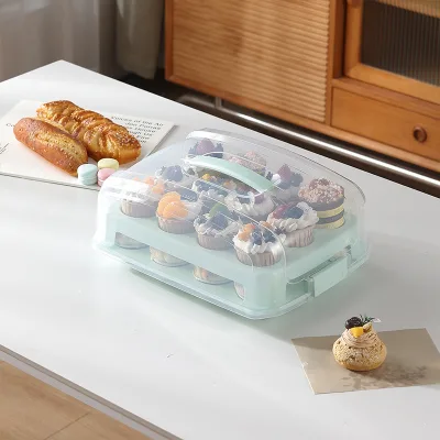 24 Count Sturdy Stylish Cupcake Holder Two-Tier Paper Cupcake Stand Plastic Display Carrier Standwite Lid 2 Handles