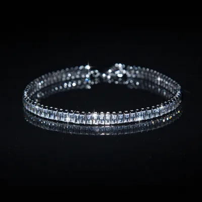 Wholesale Unisex 5A Zircon Emerald Cut Tennis Chain Bracelet Popular 925 Silver With 18K Gold Diamond Main Stone Hiphop Style
