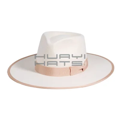 Wholesale Fashion White Wrapped Edge 100% Australian Wool Felt Fedora Hats Women for Party and Activities
