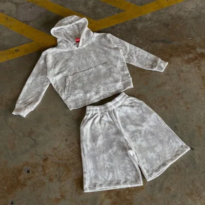 Wholesale Heavyweight Cotton Fleece Unisex Streetwear Oversized Hoodie Sweat Shorts Set Custom DTG Print 2 Piece Tracksuit