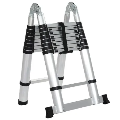 2.5m+2.5m Double Side Multi-used Telescopic Aluminium Ladder Herringbone