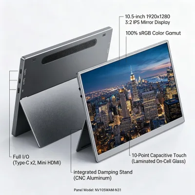 OEM Available 10.5-16 Inch 4:3 LED Touch Display Portable External Screen for Laptop Mobile Phone Business Use
