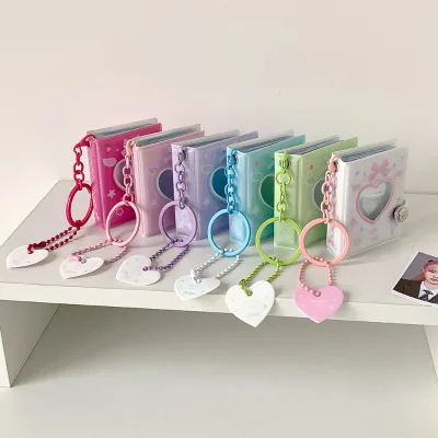 Mini 2-inch Keychain Photo Album - Collection of Cute Heart-shaped Stickers for Girls - Photo Storage Book - ID Photo Album