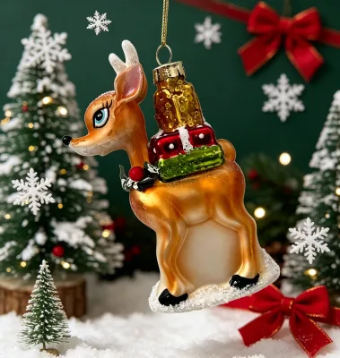 Creative Christmas Ornament Glass Elk Decor Figurine Gift Souvenir