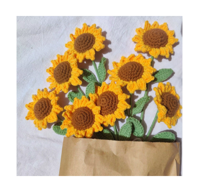 Handmade Knitting Flowers Lovely Sunflower Crochet Home Office Car Decoration Crochet Flowers Bouquet Accessories